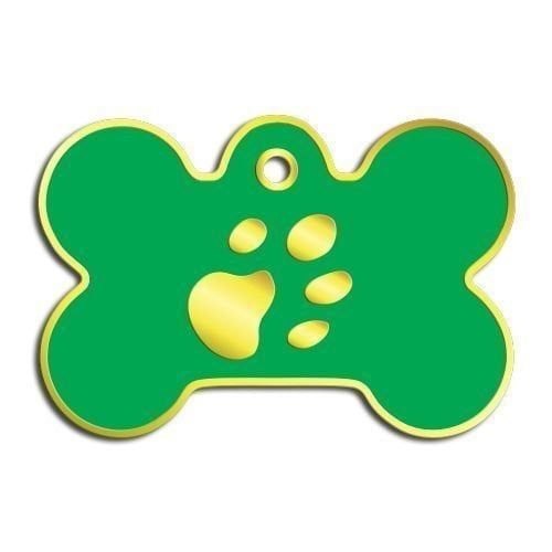 Dalis Kemik Şeklinde Altın Kaplama  Büyük Köpek Künyesi Yeşil