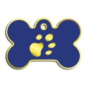 Dalis Pet Tag - Kemik Şeklinde Altın Kaplama  Büyük Köpek Künyesi (Lacivert)