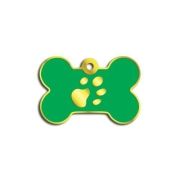 Dalis Pet Tag - Kemik Şeklinde Altın Kaplama  Küçük Köpek Künyesi (Yeşil)