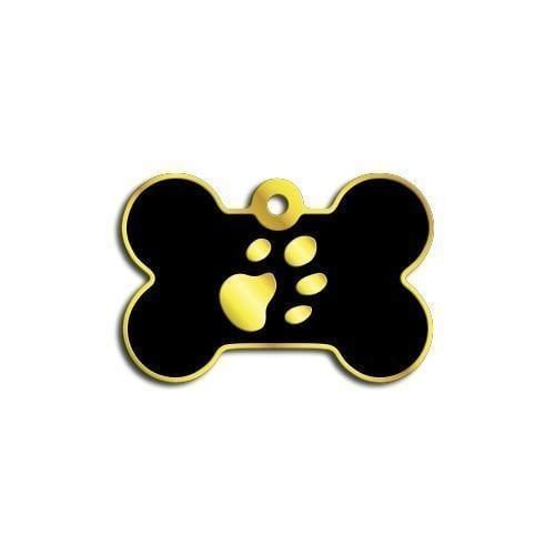 Dalis Pet Tag - Kemik Şeklinde 24 Ayar Altın Kaplama  Küçük Köpek Künyesi (Siyah)