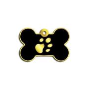 Dalis Pet Tag - Kemik Şeklinde 24 Ayar Altın Kaplama  Küçük Köpek Künyesi (Siyah)
