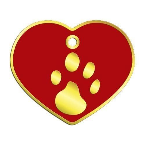 Dalis Pet Tag - Kalp Şeklinde 24 Ayar Altın Kaplama  Büyük Köpek Künyesi (Kırmızı)