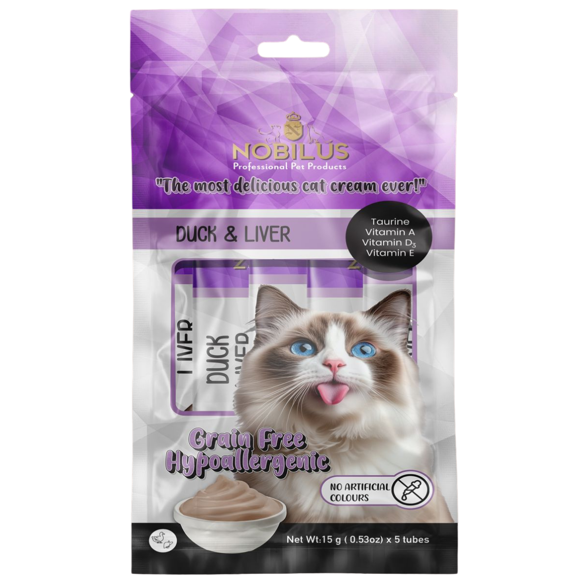 NOBILUS Ördekli ve Ciğerli Kedi Krem Ödül Maması 5 x 15 gr