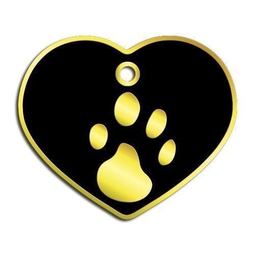 Dalis Pet Tag - Kalp Şeklinde 24 Ayar Altın Kaplama  Büyük Köpek Künyesi (Siyah)