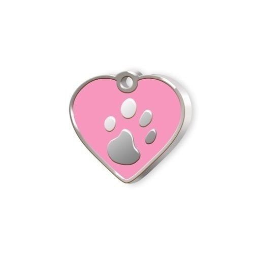 Kalp Şeklinde Mineli Küçük Köpek Künyesi Pembe