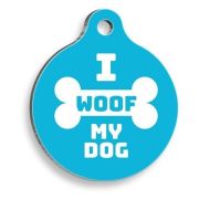 Pet Tag Art I Woof My Dog Mavi Yuvarlak Köpek Künyesi