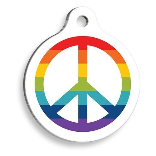 Pet Tag Art Beyaz Üstüne Barış İşareti Yuvarlak Kedi ve Köpek Künyesi