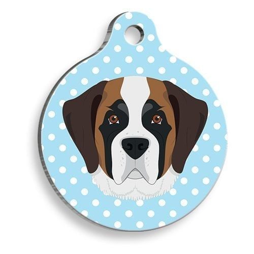 Pet Tag Art Mavi Puantiyeli Saint Bernard Yuvarlak Köpek Künyesi