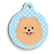 Pet Tag Art Mavi Puantiyeli Pomeranian Yuvarlak Köpek Künyesi
