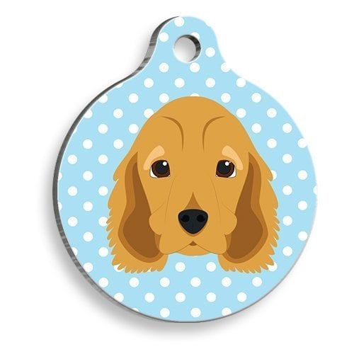 Pet Tag Art Mavi Puantiyeli Cocker Spaniel Yuvarlak Köpek Künyesi