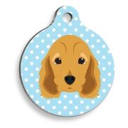 Pet Tag Art Mavi Puantiyeli Cocker Spaniel Yuvarlak Köpek Künyesi