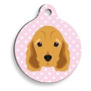 Pet Tag Art Pembe Puantiyeli Cocker Spaniel Yuvarlak Köpek Künyesi