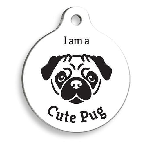 Pet Tag Art Beyaz Pug Yuvarlak Köpek Künyesi