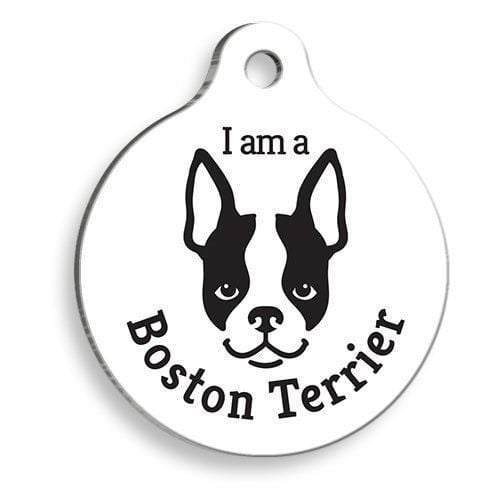 Pet Tag Art Beyaz Boston Terrier Yuvarlak Köpek Künyesi