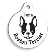 Pet Tag Art Beyaz Boston Terrier Yuvarlak Köpek Künyesi