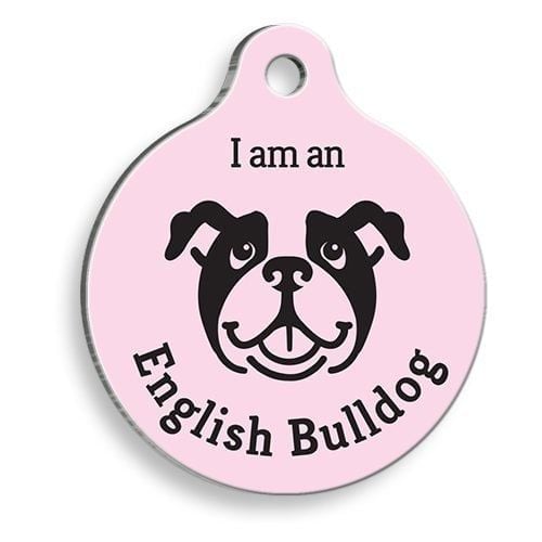 Pet Tag Art Pembe English Bulldog Yuvarlak Köpek Künyesi