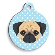 Pet Tag Art Mavi Puantiyeli Pug Yuvarlak Köpek Künyesi