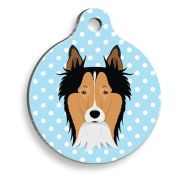 Pet Tag Art Mavi Puantiyeli Border Collie Yuvarlak Köpek Künyesi