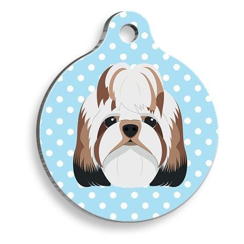Pet Tag Art Mavi Puantiyeli Shih Tzu Yuvarlak Köpek Künyesi