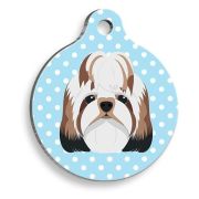 Pet Tag Art Mavi Puantiyeli Shih Tzu Yuvarlak Köpek Künyesi