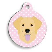 Pet Tag Art Puantiyeli Pembe Golden Retriever Yuvarlak Köpek Künyesi