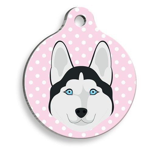 Pet Tag Art Puantiyeli Pembe Husky Yuvarlak Köpek Künyesi
