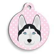 Pet Tag Art Puantiyeli Pembe Husky Yuvarlak Köpek Künyesi