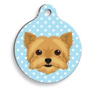 Pet Tag Art Yorkshire Terrier Mavi Puantiyeli Yuvarlak Köpek Künyesi