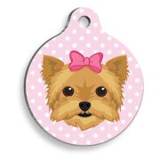 Pet Tag Art Yorkshire Terrier Pembe Puantiyeli Yuvarlak Köpek Künyesi