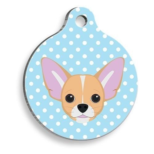 Pet Tag Art Pet Tag Art - Chihuahua Mavi  Puantiyeli Yuvarlak Kedi ve Köpek Künyesi