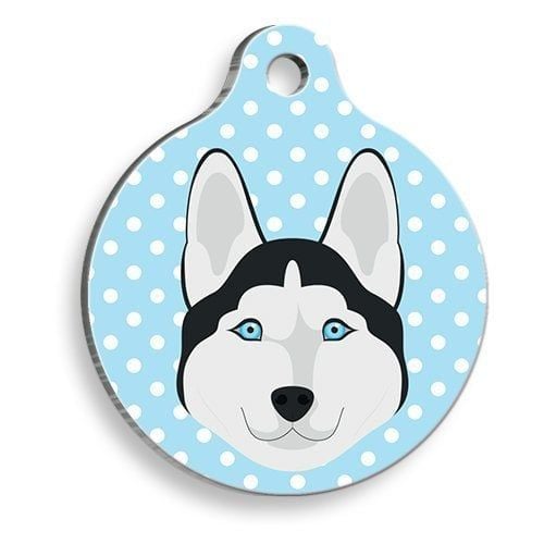 Pet Tag Art Puantiyeli Mavi Husky Yuvarlak Köpek Künyesi