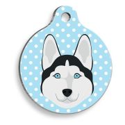 Pet Tag Art Puantiyeli Mavi Husky Yuvarlak Köpek Künyesi