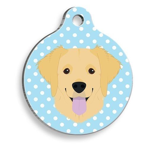 Pet Tag Art Puantiyeli Mavi Golden Retriever Yuvarlak Köpek Künyesi