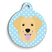 Pet Tag Art Puantiyeli Mavi Golden Retriever Yuvarlak Köpek Künyesi