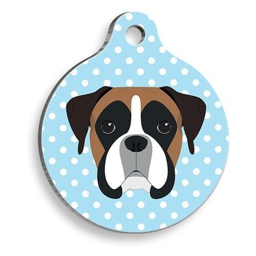 Pet Tag Art Mavi Puantiyeli Boxer Yuvarlak Köpek Künyesi