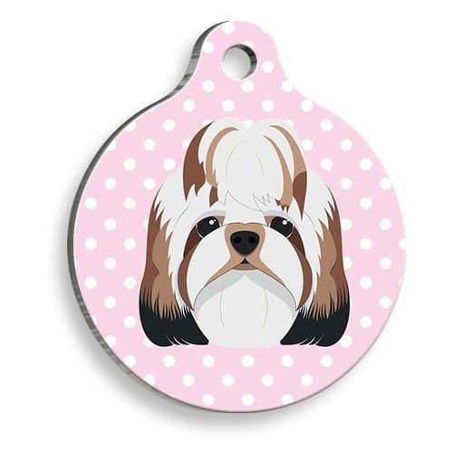 Pet Tag Art Pembe Puantiyeli Shih Tzu Yuvarlak Köpek Künyesi