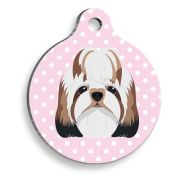 Pet Tag Art Pembe Puantiyeli Shih Tzu Yuvarlak Köpek Künyesi