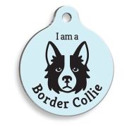 Pet Tag Art Mavi Border Collie Yuvarlak Köpek Künyesi