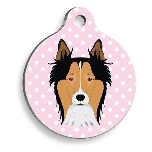 Pet Tag Art Pembe Puantiyeli Border Collie Yuvarlak Köpek Künyesi