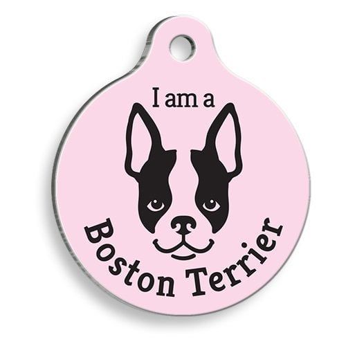 Pet Tag Art Pembe Boston Terrier Yuvarlak Köpek Künyesi