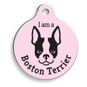 Pet Tag Art Pembe Boston Terrier Yuvarlak Köpek Künyesi
