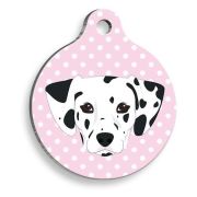 Pet Tag Art Pembe Puantiyeli Dalmaçyalı Yuvarlak Köpek Künyesi