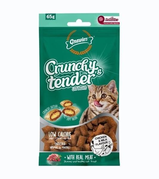 Gnawlers Crunchy Tavuk ve Sütlü Prebiyotik Destekli Kedi Ödül Maması 65 gr x 12 adet