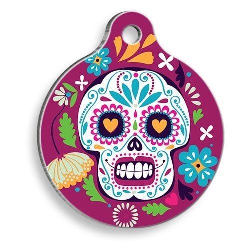 Pet Tag Art Çiçekli Kurukafa Yuvarlak Kedi ve Köpek Künyesi