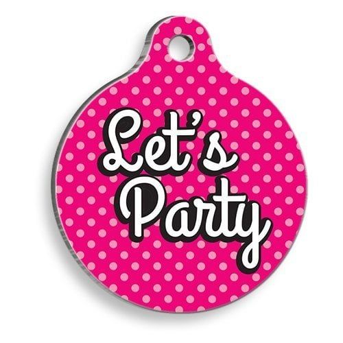 Pet Tag Art Let's Party Pembe Yuvarlak Kedi ve Köpek Künyesi