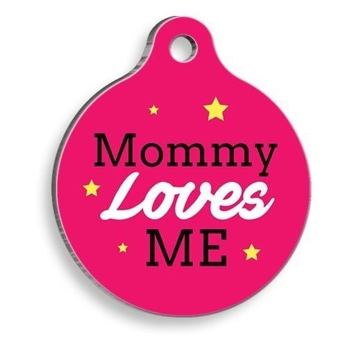 Pet Tag Art Annem Beni Seviyor Pembe Yuvarlak Kedi ve Köpek Künyesi
