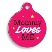 Pet Tag Art Annem Beni Seviyor Pembe Yuvarlak Kedi ve Köpek Künyesi