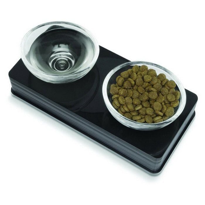 Catit Siyah İkili Cam Kedi Mama Kabı