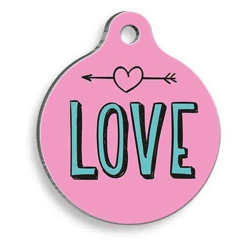 Pet Tag Art Pembe Aşk Yuvarlak Kedi ve Köpek Künyesi