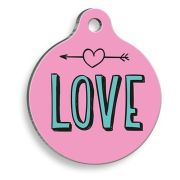 Pet Tag Art Pembe Aşk Yuvarlak Kedi ve Köpek Künyesi